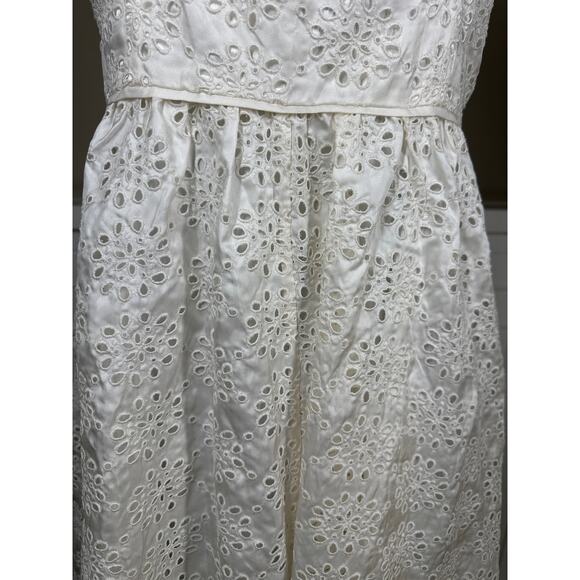 ECI New York 100% Silk Ivory Eyelet Ruffle Mini Spaghetti Strap Dress Size 10 - Picture 14 of 16